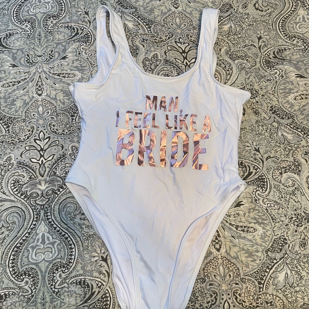 Man I feel like a bride one piece white swimsuit